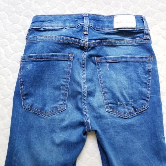 Zara denim skinny jeans distressed ripped raw hem - Picture 8 of 9